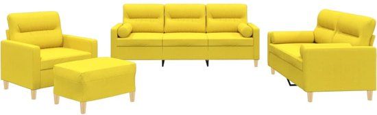vidaXL 4-delige Loungeset met kussens stof lichtgeel