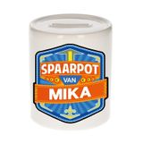 Bellatio Decorations Kinder spaarpot met naam - Mika - keramiek - met dop - wit - Sparen - Spaargeld van Mika