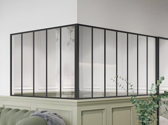 Vente-unique Glazen hoekbinnenraam in industriële stijl - Zwart - BAYVIEW L 210 cm x H 105 cm x D 150 cm