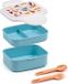 Merkloos Puckator Bentobox/Lunchbox - Feline Fine Cats - Lichtblauw&Wit - Bestek - 9x15,5x14cm