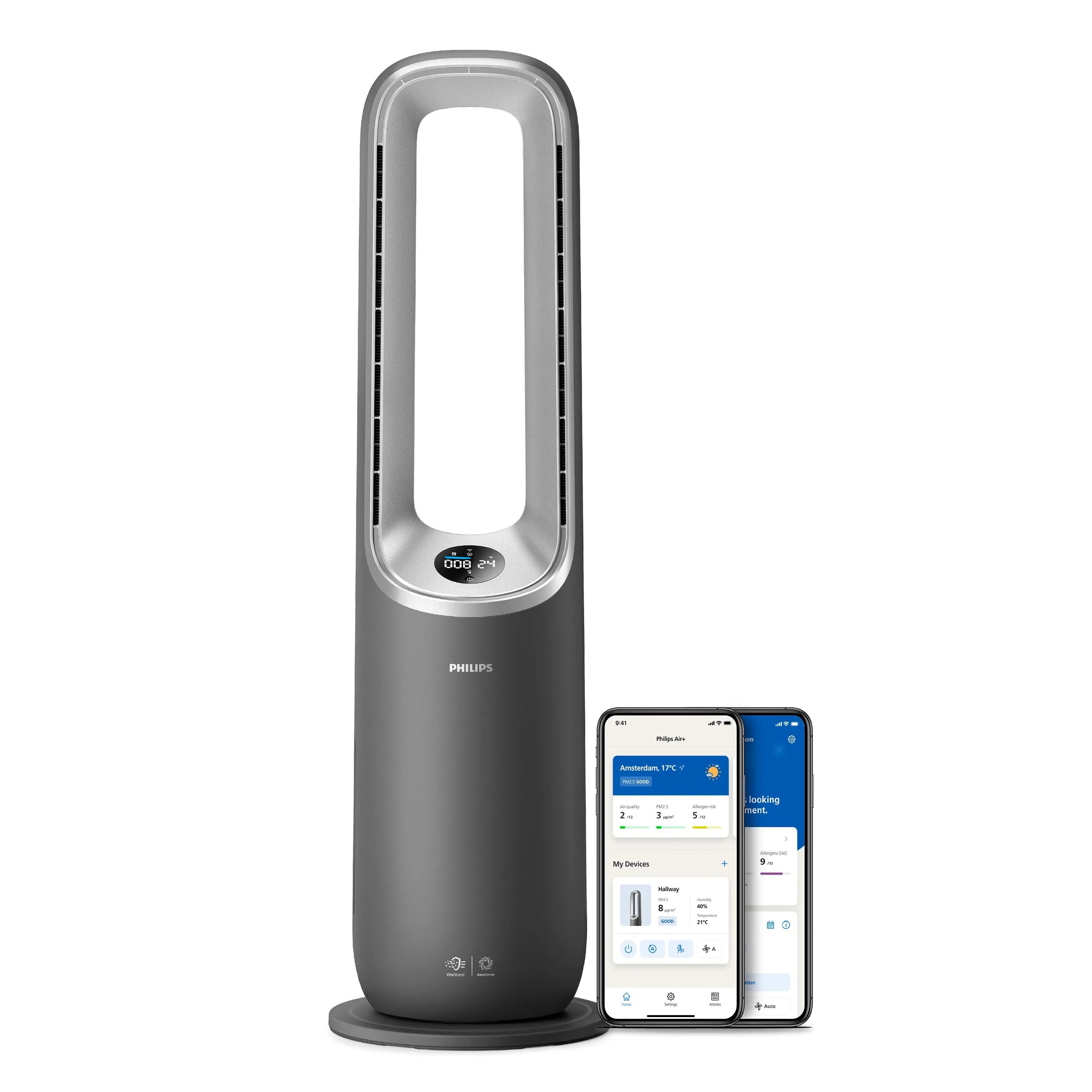 Philips Air Performer 8000 Series AMF870/15 - 3-in-1 Air Purifier, Fan & Heater - HEPA Filter - 270 m³/h - Grey - App Connected