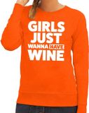 Bellatio Decorations Shoppartners Bv Girls just wanna have Wine tekst sweater oranje dames L