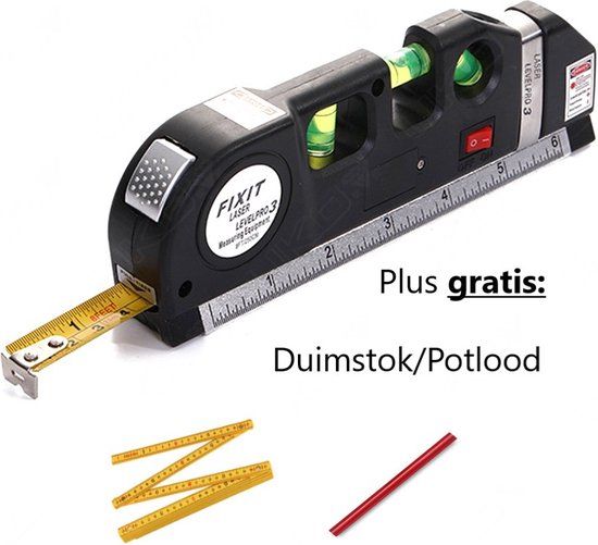DAILY LOGIX Laserwaterpas - 3 Lasers - Incl. Rolmaat 2,50 cm - 8719327230312
