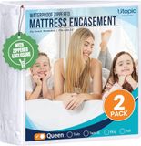 Utopia Bedding Matrashoes met ritssluiting Queen (Pack van 2) - 100% waterdichte en bedwantsbestendige matrasbeschermer - absorberend, zeszijdige matrashoes