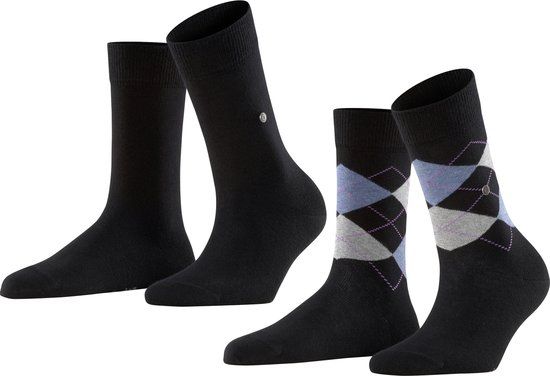 Burlington Everyday 2-Pack gedessineerd katoen multipack sokken dames zwart - maat 36-41
