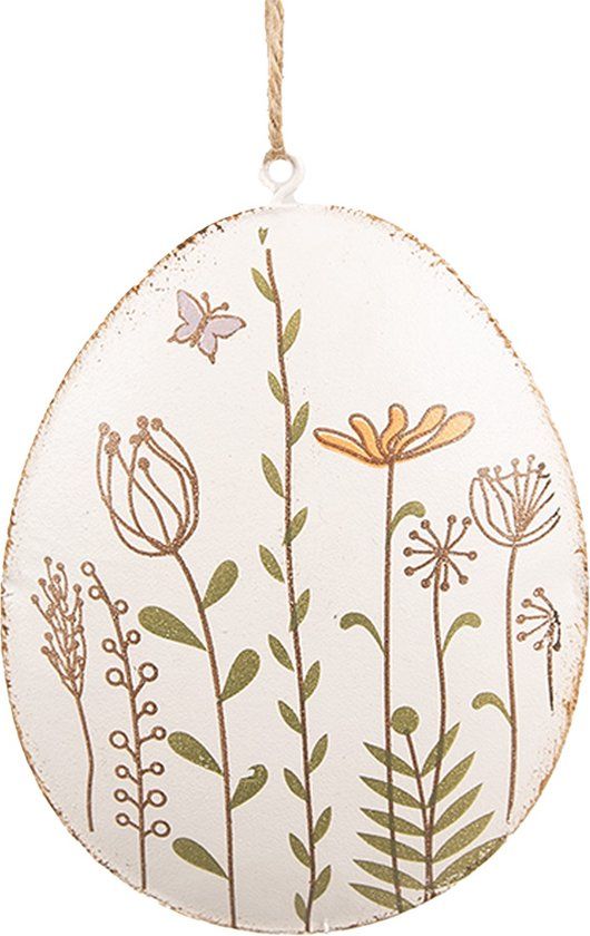 Clayre & Eef Paashanger Ei 8 cm Beige IJzer Ovaal Decoratie Hanger