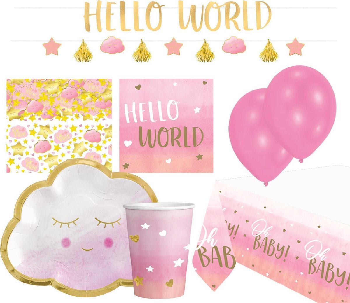 Amscan Feestset Hello World Girl Papier Roze 46-delig