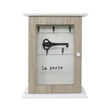 Merkloos / Sans marque Hout Sleutelkastje met 5 haakjes - 20 x 6 x 26cm - transparant deurtje - wit/houtkleur - staand of muur bevestiging