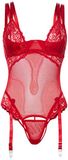 Cottelli Collection Body Ouvert met Jarretel Banden en Kanten Afwerking - Rood - Maat 85C/L