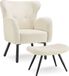 Tectake Fauteuil met Voetenbank – Bouclé Loungefauteuil met Dikke Vulling – Comfortabele Relaxstoel voor Woonkamer en Slaapkamer – Crème/Noir