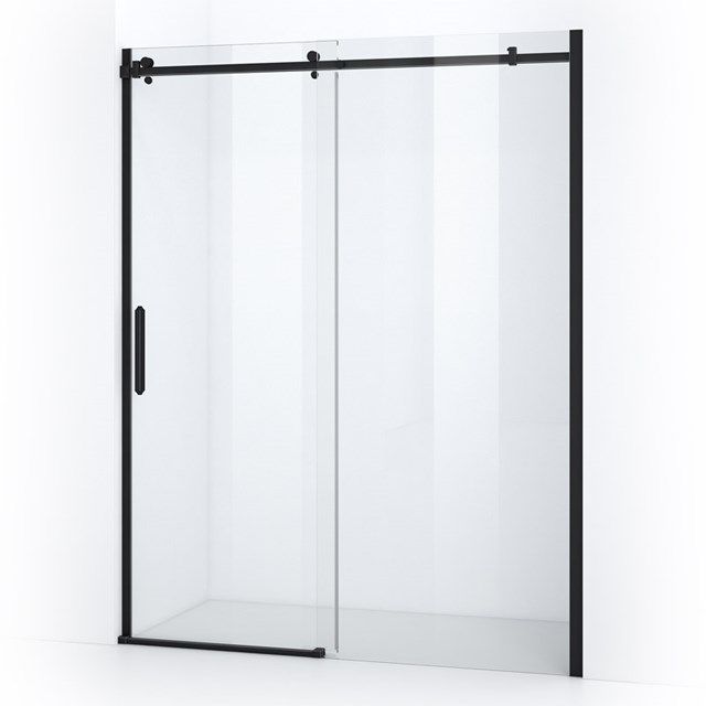 Maxaro Douchewand met Schuifdeur Mat Zwart Crystal Allure 150cm Vierkant Rollersysteem