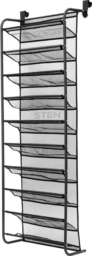 STEN Schoenenrek deur - Geschikt voor alle Deuren - Schoenen opbergsysteem - Tot 30 paar - 4 Hangmethodes (Zwart)