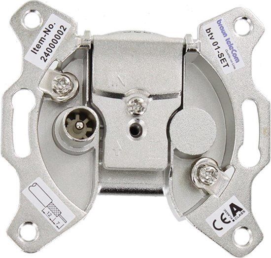 Braun Telecom BTV 01-SET Wandcontactdoos - Ziggo Gecertificeerd - Zilver/Wit