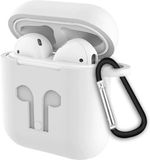 Case voor Apple Airpods Siliconen Hoesje Cover Wit 3delig met Anti Lost Strap en Haak