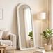 Miroir sur pied arqué pleine longueur 160 x 60 cm, grand miroir à poser ou à accrocher, cadre effet velours, verre trempé, crème