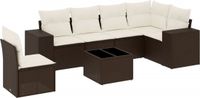 vidaXL 7-delige Loungeset met kussens, polyrattan, bruin