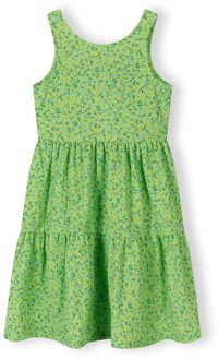 Minoti Meisjes Jurk met Bloemenprint - Mouwloos Gelaagd - Groen - Maat 116