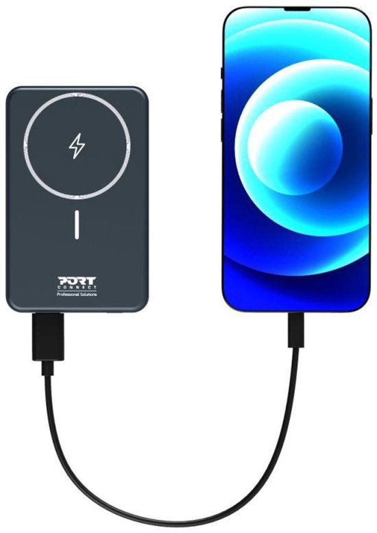 PORT Designs Powerbank 10000 mAh - USB-C - USB-A - draadloos opladen - MagSafe-compatibel - zwart