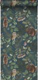 ESTAHome Behang Bosdieren Donkerblauw, Groen en Bruin - Vliesbehang - 53 cm x 10.05 m