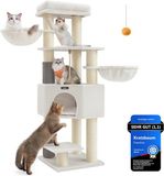 Feandrea Kattenkrabpaal met Zelfverwarmende Dekens voor Grote Kattenboom 2 Kattenborstelstel 11.1 cm D Dikke Palen Grote Platforms Grot 50 x 50 x 160 cm Crème Wit Beige PCT003W02