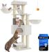 Feandrea Kattenkrabpaal met Zelfverwarmende Dekens voor Grote Kattenboom 2 Kattenborstelstel 11.1 cm D Dikke Palen Grote Platforms Grot 50 x 50 x 160 cm Crème Wit Beige PCT003W02