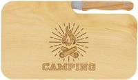 LASERHELD Planche à snacks en bois avec gravure "Camping" & couteau | 26 x 15 cm