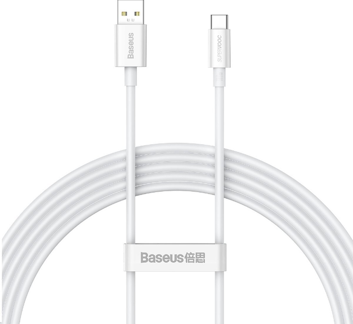 BASEUS - Universele USB naar Type C kabel - Geschikt voor o.a. Samsung en andere apparaten - 1 Meter - 65W - Wit