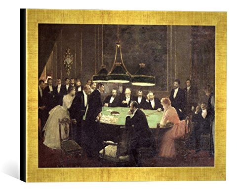 kunst für alle Fotolijst van Jean Beraud"The Games Room, 1889", kunstdruk in hoogwaardige handgemaakte fotolijst, 40x30 cm, goud raya