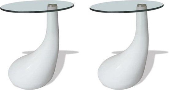 vidaXL Salontafel met rond glazen tafelblad hoogglans wit 2 st