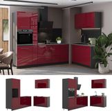 Vicco Keuken Fame-Line, Bordeauxrode hoogglans/Antraciet, 220 x 120 cm, WB Eik