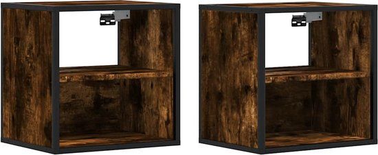 vidaXL Nachtkastjes - 2 stuks - Wandgemonteerd - Gerookt eiken - 40x31x39,5cm