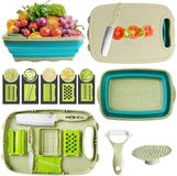 Merkloos NTHProducts Multifunctioneel Snijplank - 9 in 1 Snijplank Set - Opvouwbaar Met Afvoer - Groen en Roze