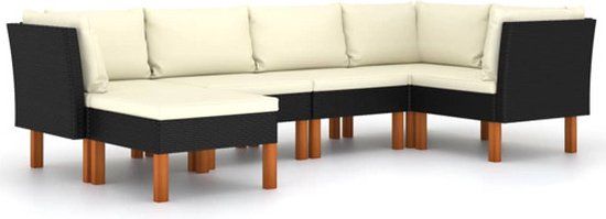 vidaXL 6-delige Loungeset met kussens poly rattan zwart