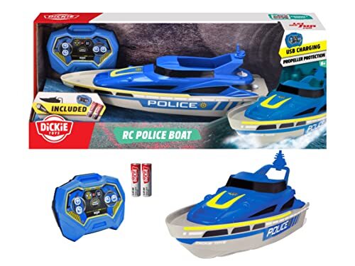 Dickie Toys - RC politieboot - op afstand bestuurde speelgoedboot in politie-design vanaf 6 jaar, schip met afstandsbediening en batterijen voor kinderen en volwassenen