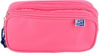 Oxford, Etui voor school, 3 compartimenten, elastiek, 3 ritsen, fuchsia