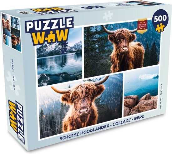 MuchoWow Puzzel Schotse hooglander - Collage - Berg - Legpuzzel - Puzzel 500 stukjes