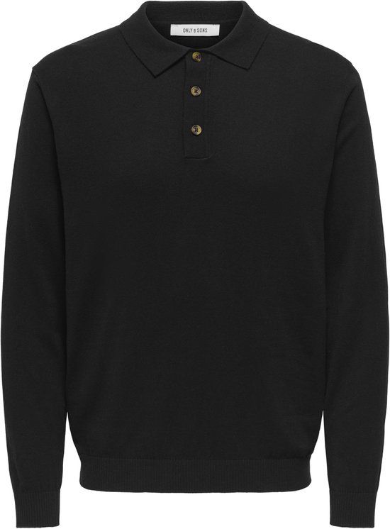 Only & Sons Poloshirt Onsloui Reg 12 Ls Mel Polo Knit Noo 22033758 Zwart