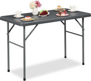 Merkloos Relaxdays Tuintafel, inklapbaar, 74 x 121,5 x 61 cm, kunststof en staal, weerbestendig, rotanlook, grijs
