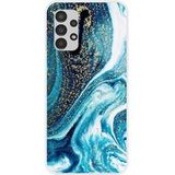 Samsung Galaxy A13 4G Marbre bleu paillete bedrukt siliconen hoesje
