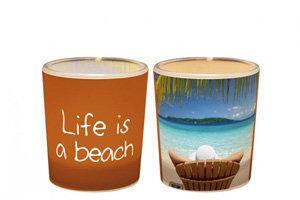 Een lichtje voor jou -: Waxinelichtjeshouder Life is a beach cadeau met een boodschap