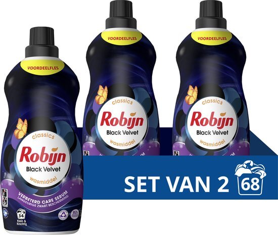 Robijn Klein &amp; Krachtig Classics Vloeibaar Wasmiddel - Black Velvet - met Care Serum - 2 x 34 wasbeurten