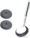 Brosse à vaisselle sans marque avec poils en acier et manche, éponge métallique de nettoyage en profondeur, adaptée pour poêles, casseroles, fours, grils et éviers - éponge en acier inoxydable, 2 têtes de brosse remplaçables