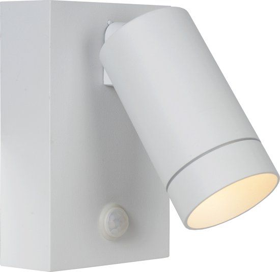 Lucide TAYLOR - Wandspot / Wandlamp Binnen/Buiten - 1xGU10 - IP54 - Bewegingssensor - Wit