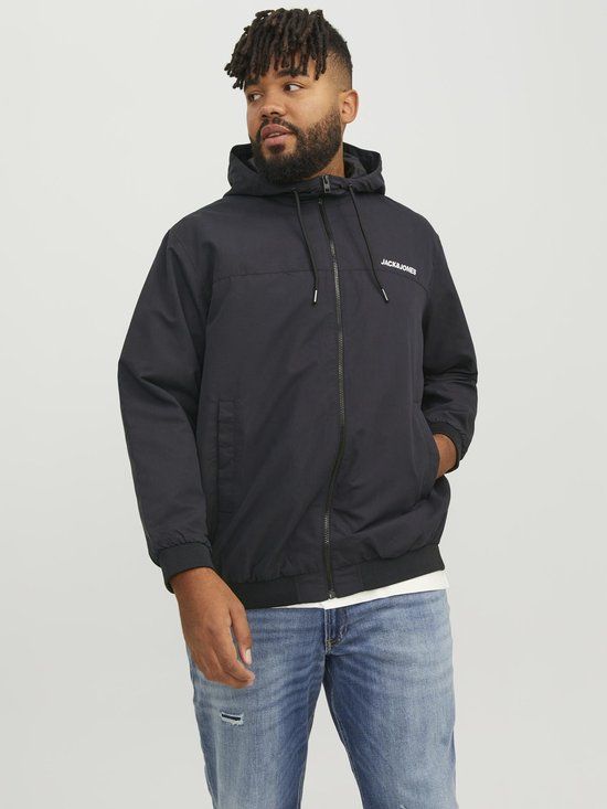 JACK & JONES PLUS JJERUSH HOOD BOMBER NOOS PLS Heren Bomberjack - Zwart - Maat 5XL