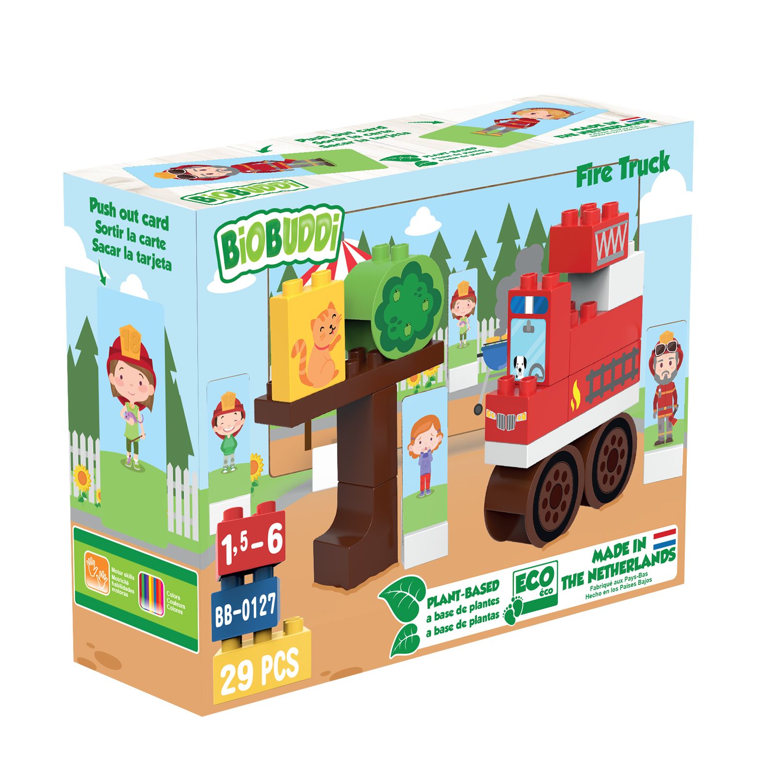 BiOBUDDi Town Fire truck - 29 delig - Bouwspeelgoed - 1.5 - 6 jaar