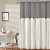 Lush Decor Linnen knoop douchegordijn, katoenmix, donkergrijs en wit, 183 cm B x 183 cm L (Pack van 1)