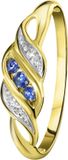 Lucardi Dames Ring met saffier en diamant 0,11ct - Ring - Cadeau - 14 Karaat Goud - Geelgoud