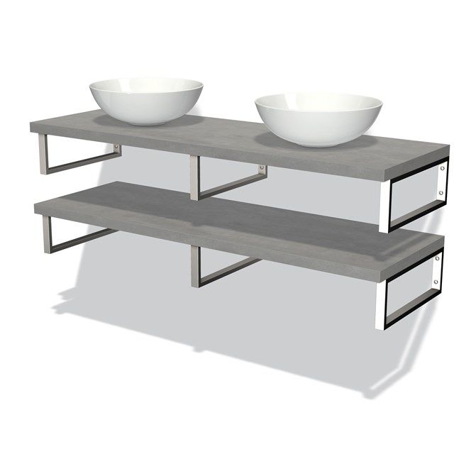 Maxaro Badkamermeubel Modulo Plato 140 cm Lichtgrijs Beton 2 Wastafelbladen