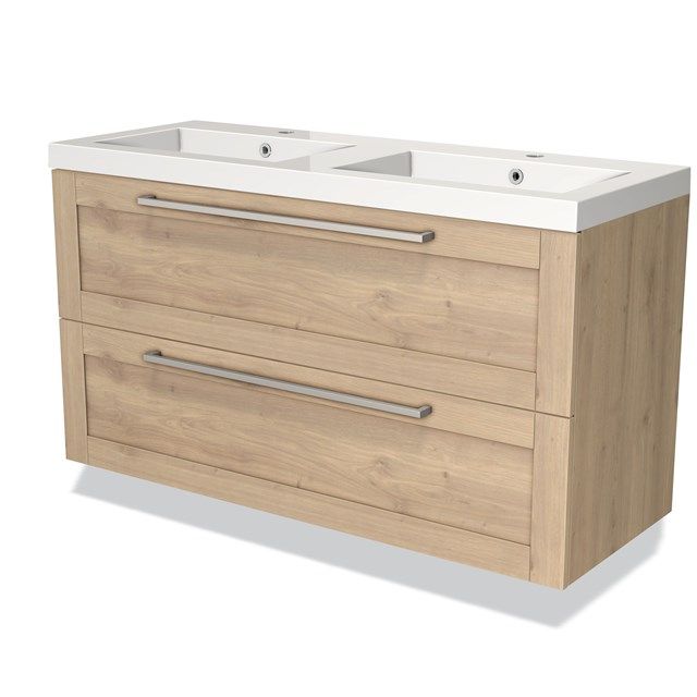 Maxaro Badkamermeubel 120cm Modulo Lichtbruin Eiken 2 lades Kader Wastafel Mineraalmarmer