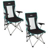 AKTIVE Set van 2 klapstoelen, Deluxe, ademende mesh-rug, stalen frame, onderzetters, draagtas, voor camping en outdoor